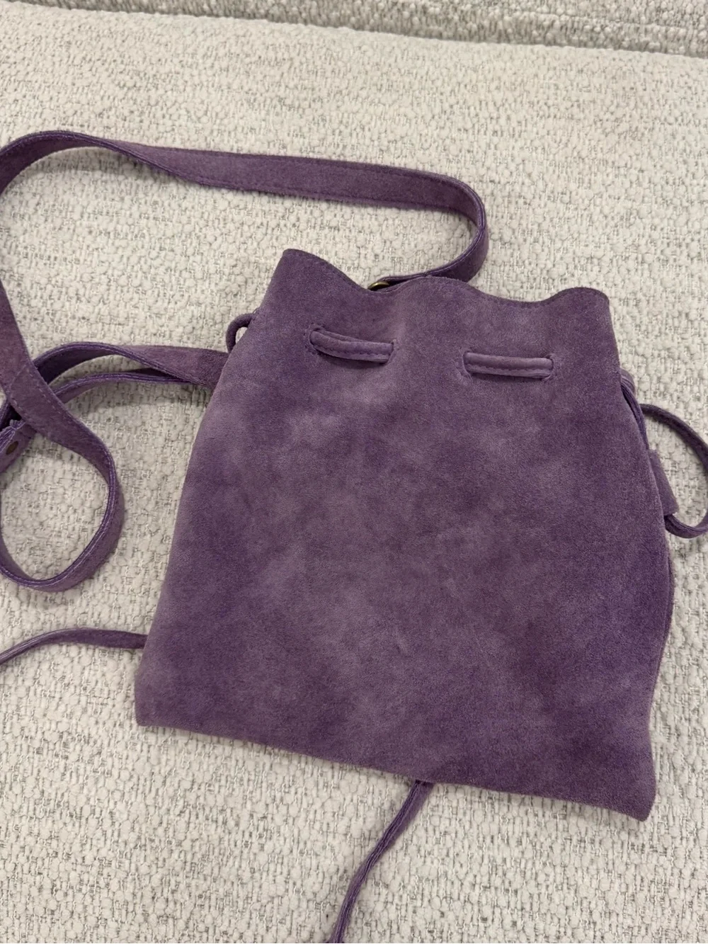 Free People Boho Purple Suede Drawstring Crossbody Bag